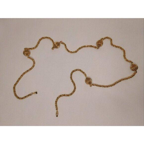 Gold Tone Rope Necklace Twisted Chain with Gold Tone Ball Spheres - Picture 9 of 10